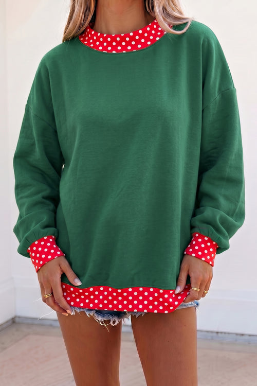 KaleaBoutique Comfortable Colorblock Polka Dot Contrast Trim Oversized Sweatshirt - KaleaBoutique.com