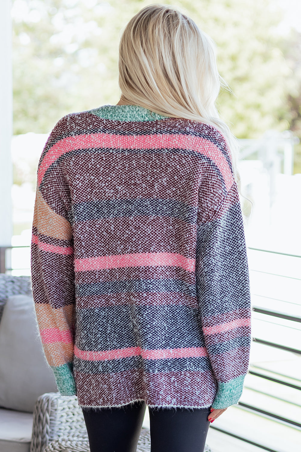 KaleaBoutique Stylish Color Block Striped Side Slit Open Front Cardigan - KaleaBoutique.com