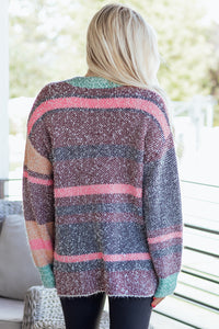 KaleaBoutique Stylish Color Block Striped Side Slit Open Front Cardigan - KaleaBoutique.com