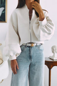 Solid Color Zip Up Knit Puff Sleeve Jacket - KaleaBoutique.com