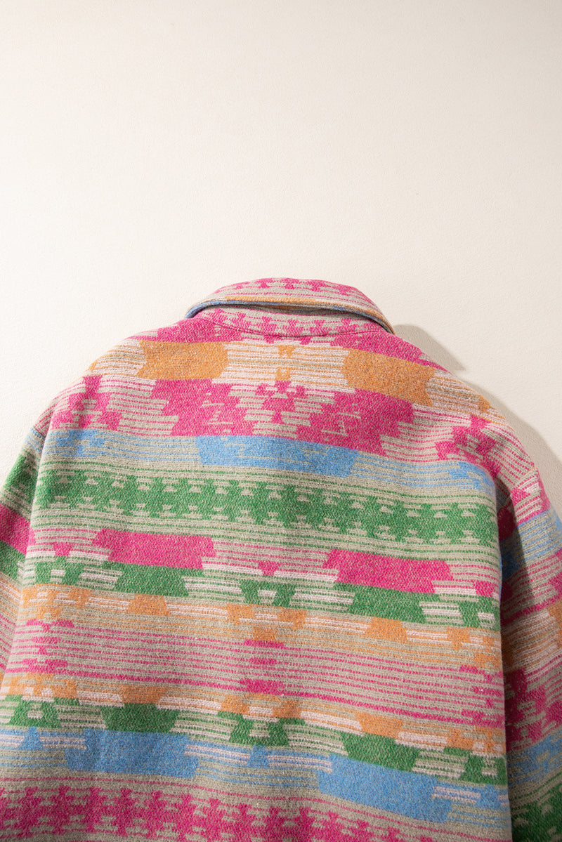 KaleaBoutique Plus Size Aztec Printed Flap Pocket Shacket - KaleaBoutique.com