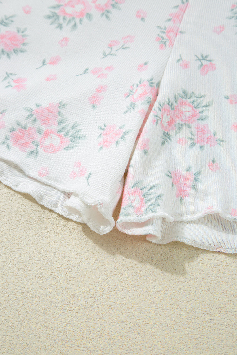 KaleaBoutique Stylish Floral Lettuce Trim Tee and Shorts Ribbed Lounge Set - KaleaBoutique.com