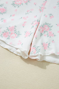 KaleaBoutique Stylish Floral Lettuce Trim Tee and Shorts Ribbed Lounge Set - KaleaBoutique.com