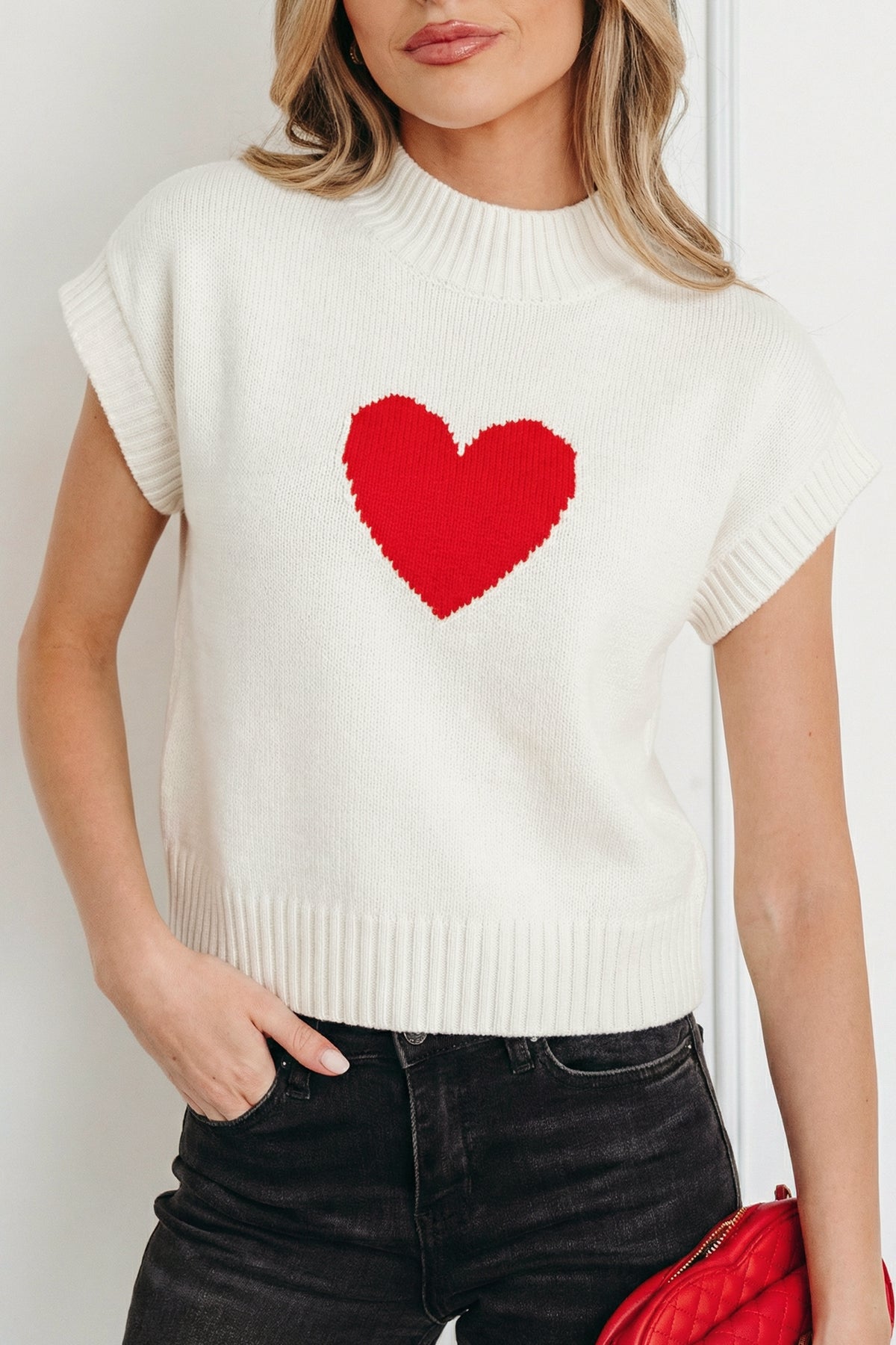 KaleaBoutique Stylish Valentine Heart Graphic Cropped Short Sleeve Sweater - KaleaBoutique.com