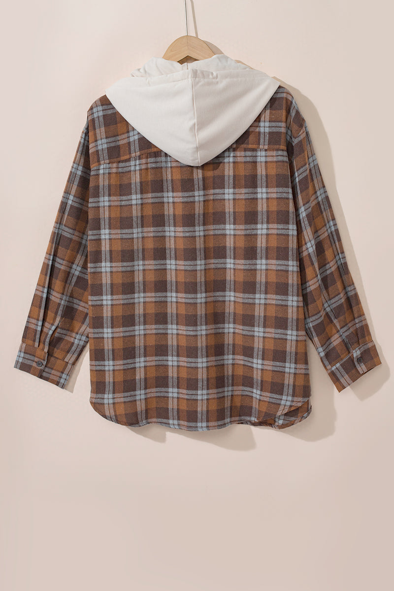 KaleaBoutique Plus Size Plaid Contrast Button Up Hooded Jacket - KaleaBoutique.com