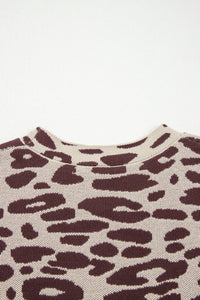 KaleaBoutique Stylish Leopard Print Short Sleeve Knit Loose Pullover Sweater - KaleaBoutique.com