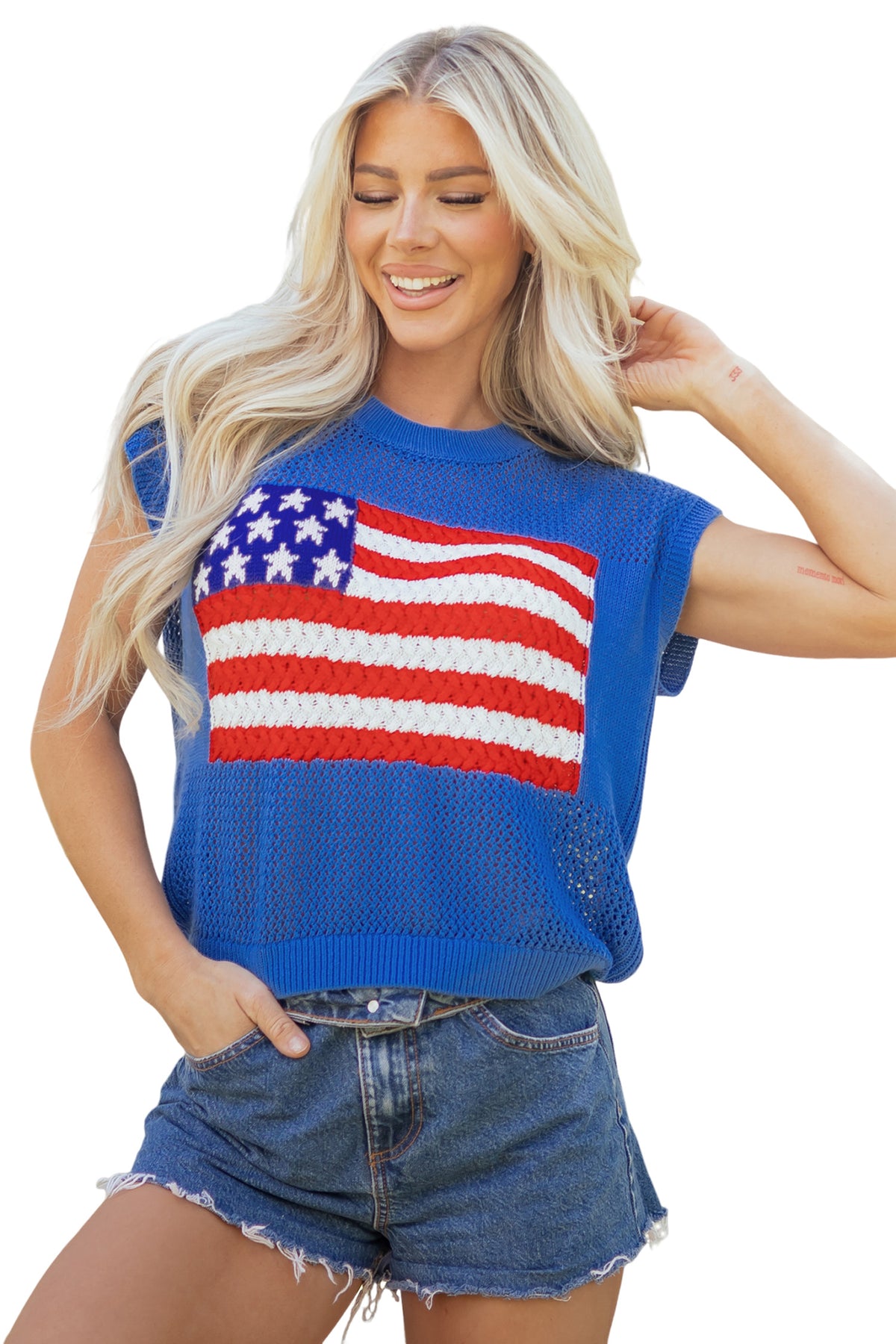 KaleaBoutique Comfortable Flag Graphic Short Sleeve Sweater Top - KaleaBoutique.com