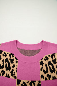KaleaBoutique Comfortable Leopard Checkerboard Short Sleeve Knit Sweater - KaleaBoutique.com