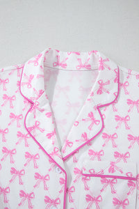 KaleaBoutique Comfortable Bowknot Printed Short Sleeve and Ruffled Shorts Pajama Set - KaleaBoutique.com