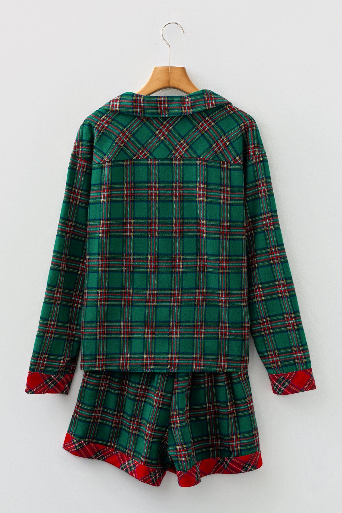 KaleaBoutique Comfortable Plaid Contrast Patched Christmas Holiday Long Sleeve Shirt and Short 2pcs Pajama Set - KaleaBoutique.com