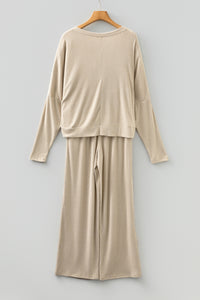 KaleaBoutique Comfortable 3D Ribbed V Neck Pullover Drawstring Pants 2 Piece Lounge Set - KaleaBoutique.com