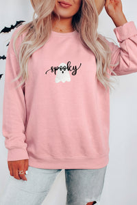 Pink Embroidered Ghost Halloween Sweatshirt - KaleaBoutique.com