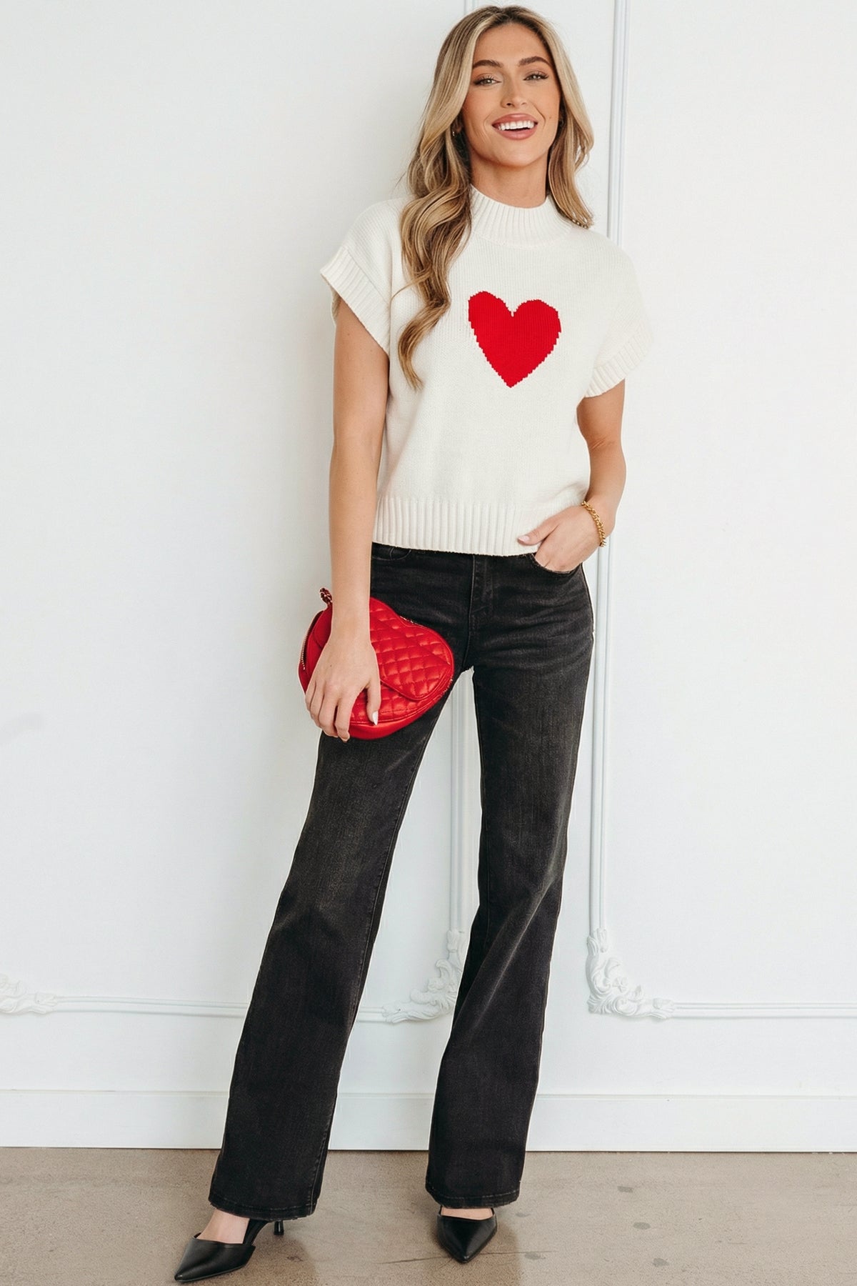 KaleaBoutique Stylish Valentine Heart Graphic Cropped Short Sleeve Sweater - KaleaBoutique.com