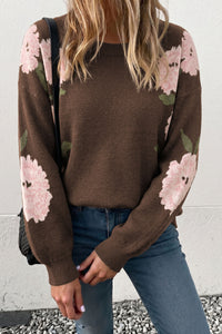 Floral Print Drop Shoulder Relaxed Pullover Sweater - KaleaBoutique.com