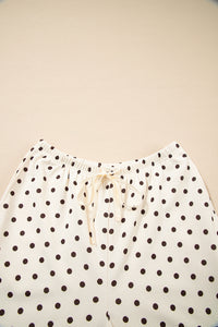 KaleaBoutique Comfortable Polka Dot Print Notched Neck Long Sleeve Top Drawstring Jogger Pants Waffle Knit Lounge Set - KaleaBoutique.com