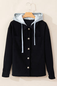 KaleaBoutique Black Hooded Drawstring Pockets Corduroy Shacket - KaleaBoutique.com