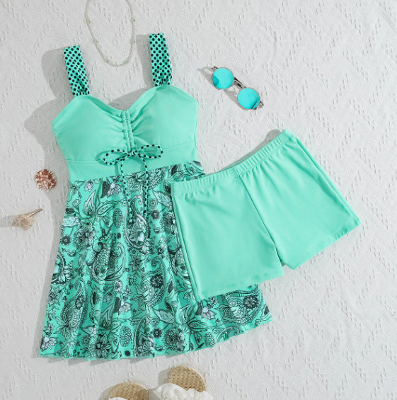 Women's Paisley Print Ruched Swim Dress and Shorts 2 PC Tankini Set - KaleaBoutique.com