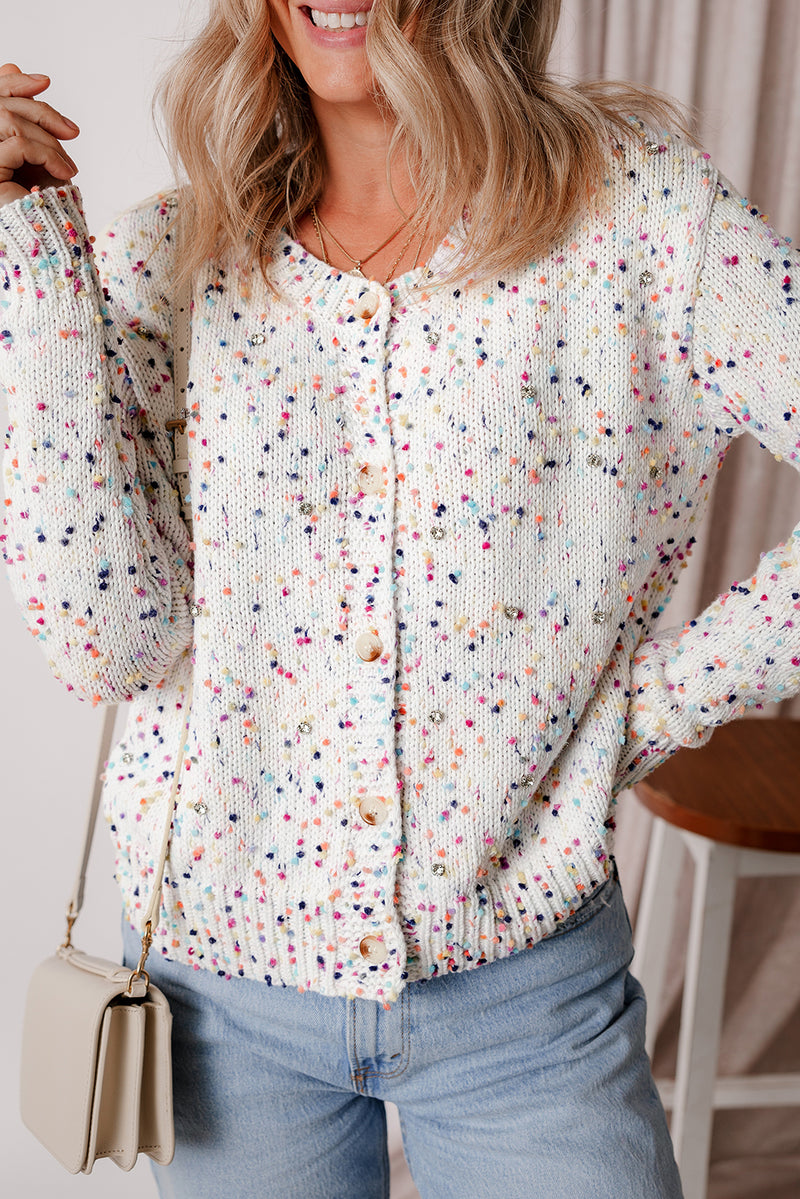 KaleaBoutique Rhinestone Decor Multicolor Confetti Sweater Cardigan - KaleaBoutique.com