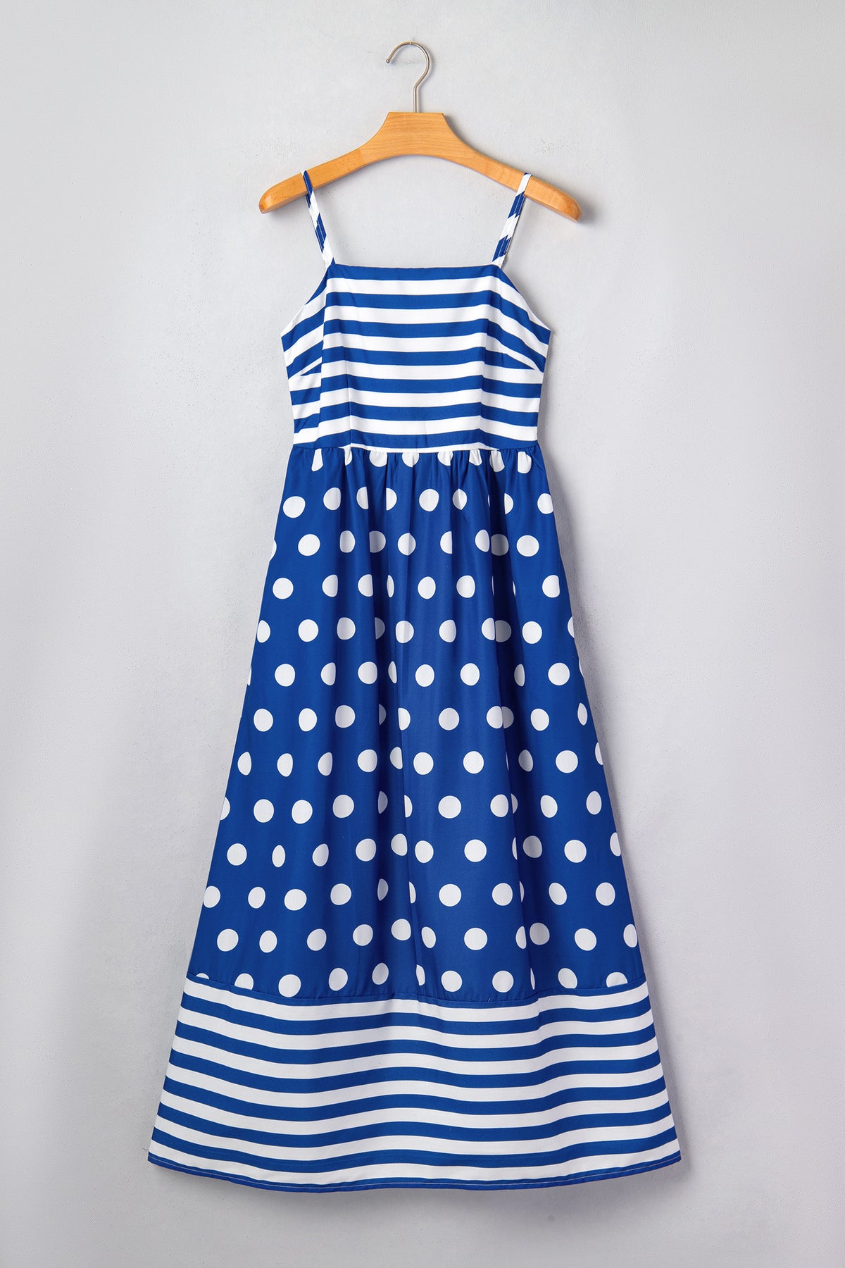 KaleaBoutique Stylish Striped Polka Dot Patchwork High Waist Spaghetti Straps Maxi Dress - KaleaBoutique.com