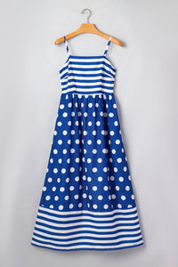 KaleaBoutique Stylish Striped Polka Dot Patchwork High Waist Spaghetti Straps Maxi Dress - KaleaBoutique.com