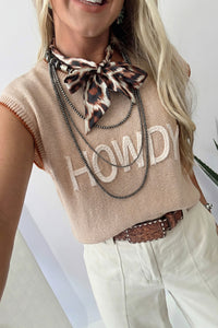 KaleaBoutique Stylish Contrast Trim Short Sleeve Knit HOWDY Western Sweater - KaleaBoutique.com