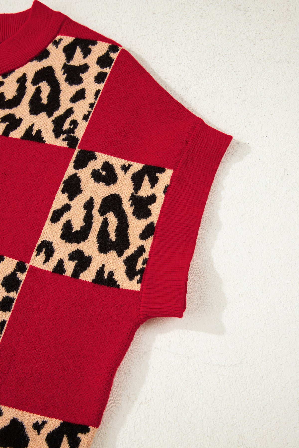 KaleaBoutique Stylish Leopard Checkerboard Short Sleeve Knit Sweater - KaleaBoutique.com