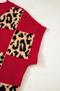 KaleaBoutique Stylish Leopard Checkerboard Short Sleeve Knit Sweater - KaleaBoutique.com