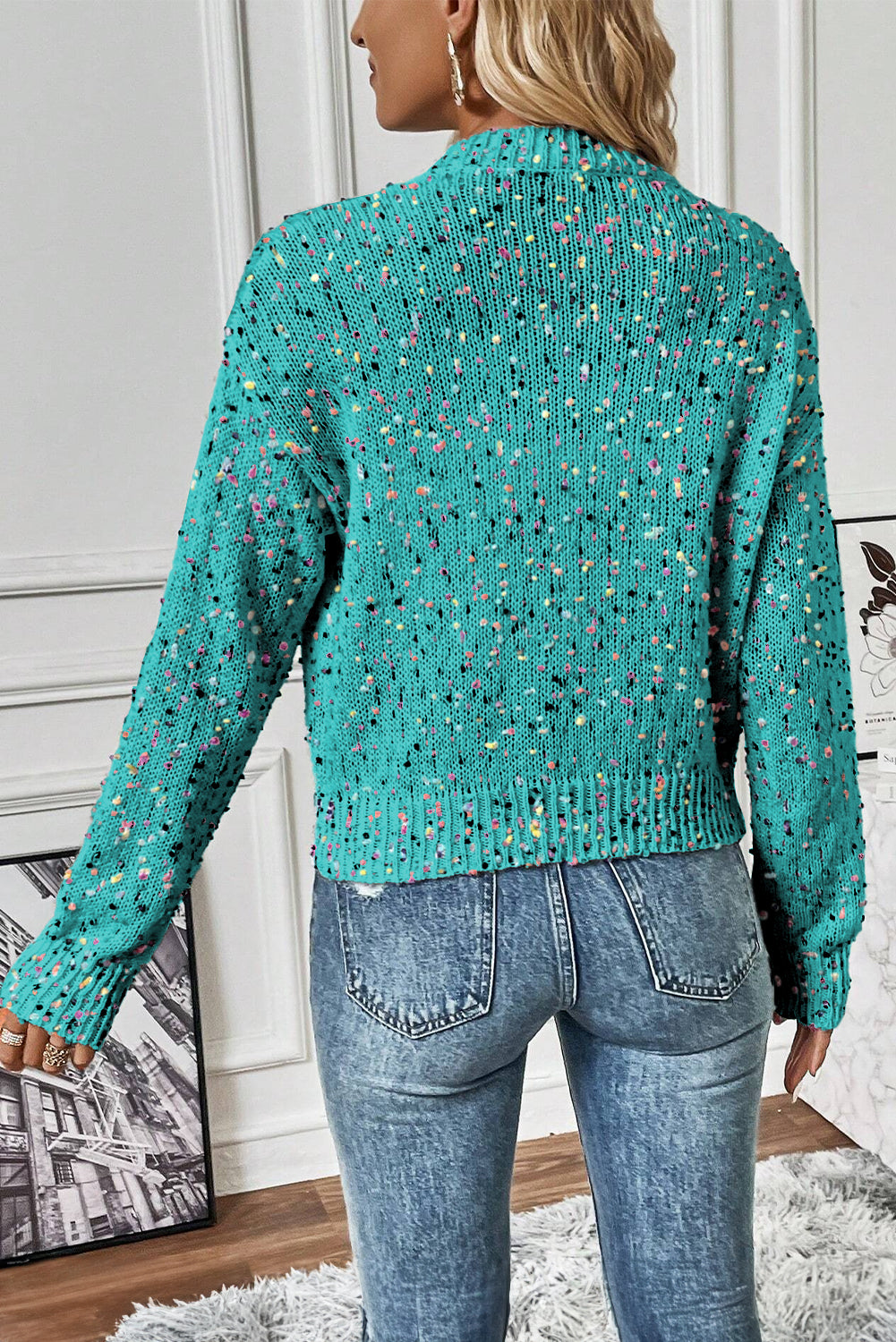 KaleaBoutique Rhinestone Decor Multicolor Confetti Sweater Cardigan - KaleaBoutique.com