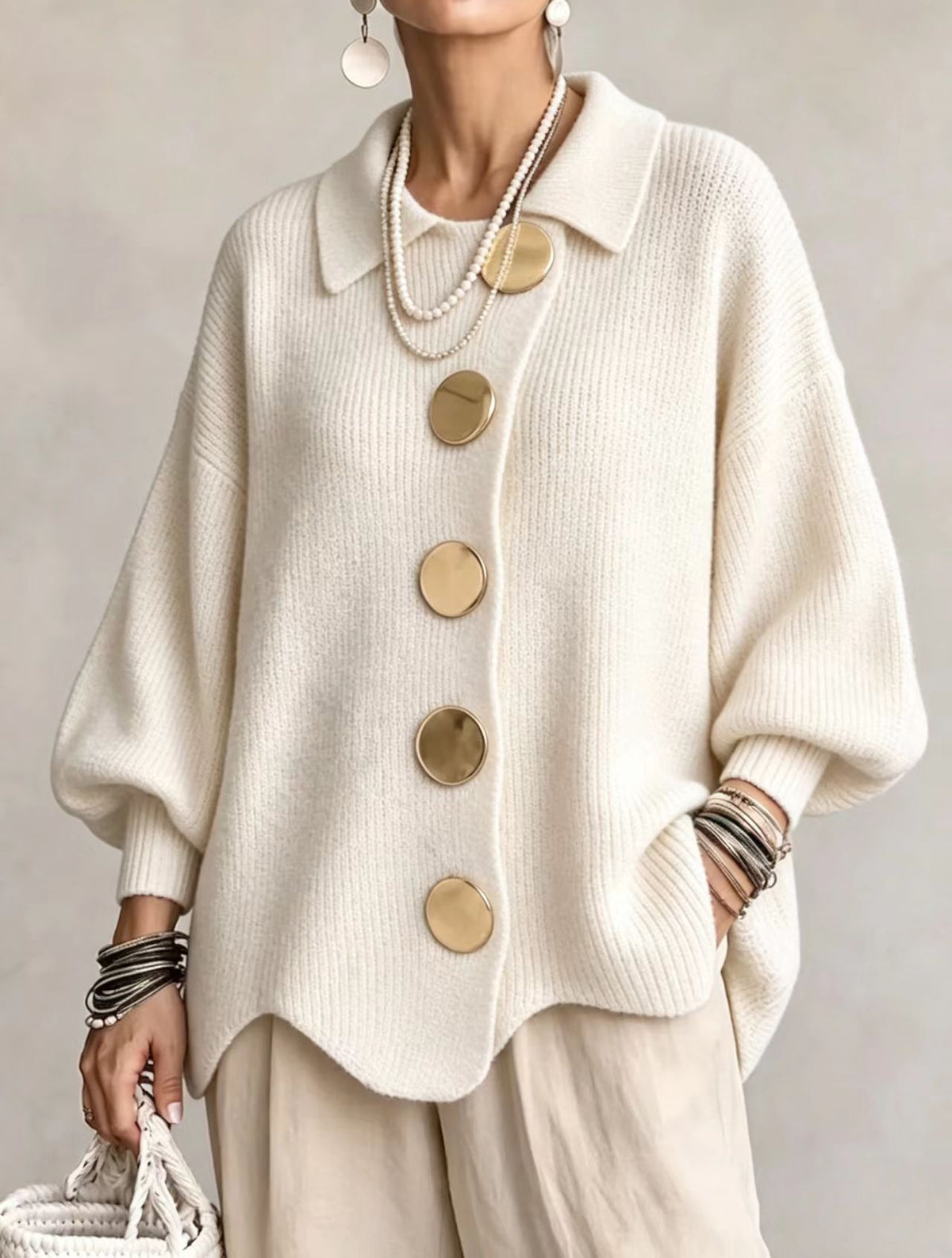 Button-down Cardigan Women's Fall Winter Lapel Button Knitted Jacket Long Sleeve Loose Fit Sweater Outerwear - KaleaBoutique.com