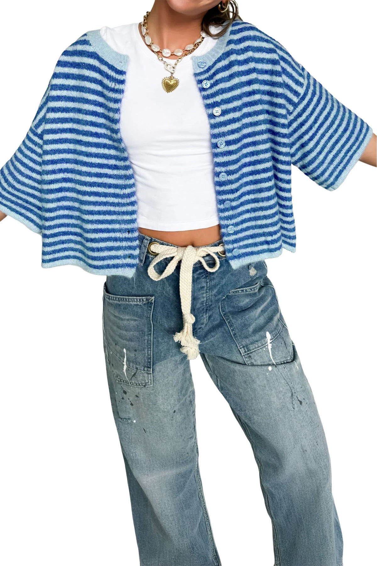 KaleaBoutique Stylish Loose Half Sleeve Knit Button Down Sweater Cardigan - KaleaBoutique.com