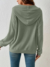 Women's Ribbed Drawstring Pullover Hoodie with Kangaroo Pocket - KaleaBoutique.com