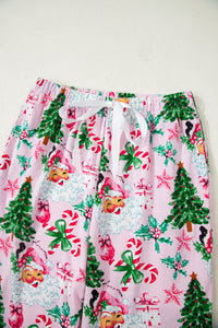 KaleaBoutique Comfortable Christmas Pattern Button V Neck Pullover Drawstring Pants 2pcs Lounge Set - KaleaBoutique.com
