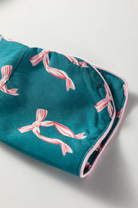 KaleaBoutique Stylish Ribbon Bow Print Silky Long Sleeve Shirt and Shorts 2pcs Pajama Set - KaleaBoutique.com