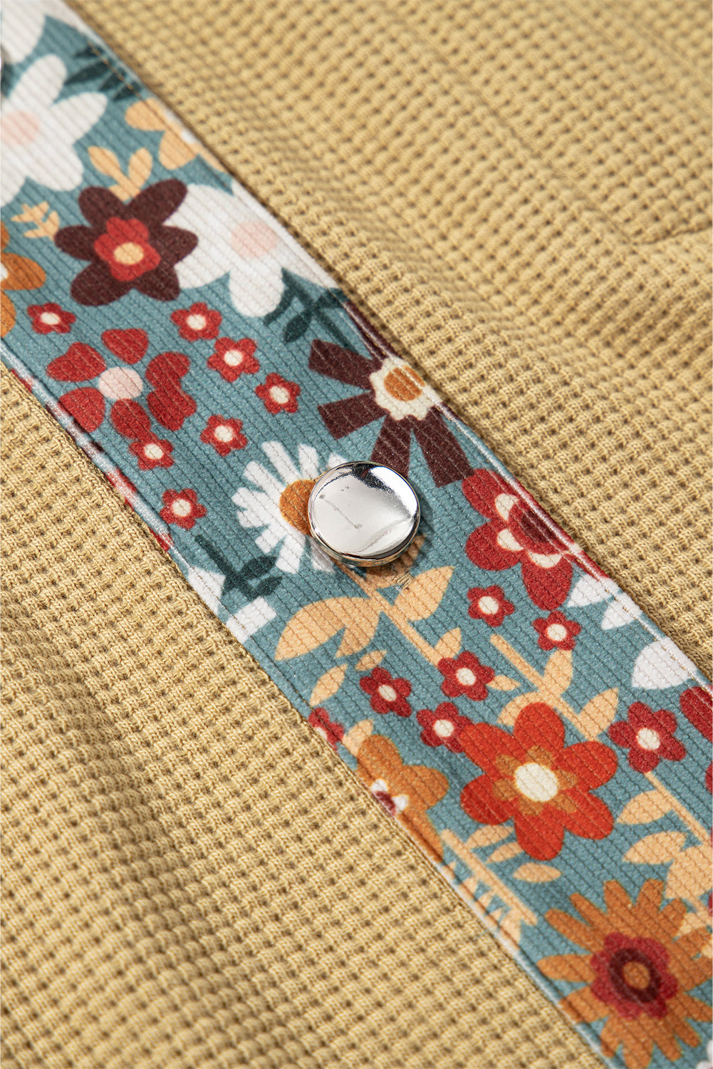 KaleaBoutique Waffle Knit Floral Print Patchwork Button up Jacket - KaleaBoutique.com
