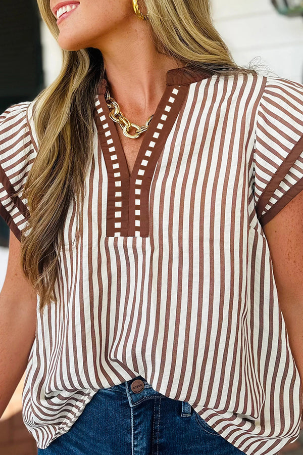 KaleaBoutique Stylish Double Ruffled Short Sleeve V Neck Blouse - KaleaBoutique.com