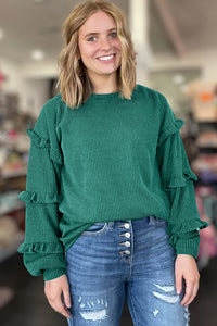 Twisted Ribbed Tiered Ruffles Long Sleeve Pullover Top - KaleaBoutique.com