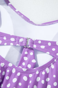 Plus Size Polka Dot Print Ruffled Knotted V Neck Tankini Set - KaleaBoutique.com