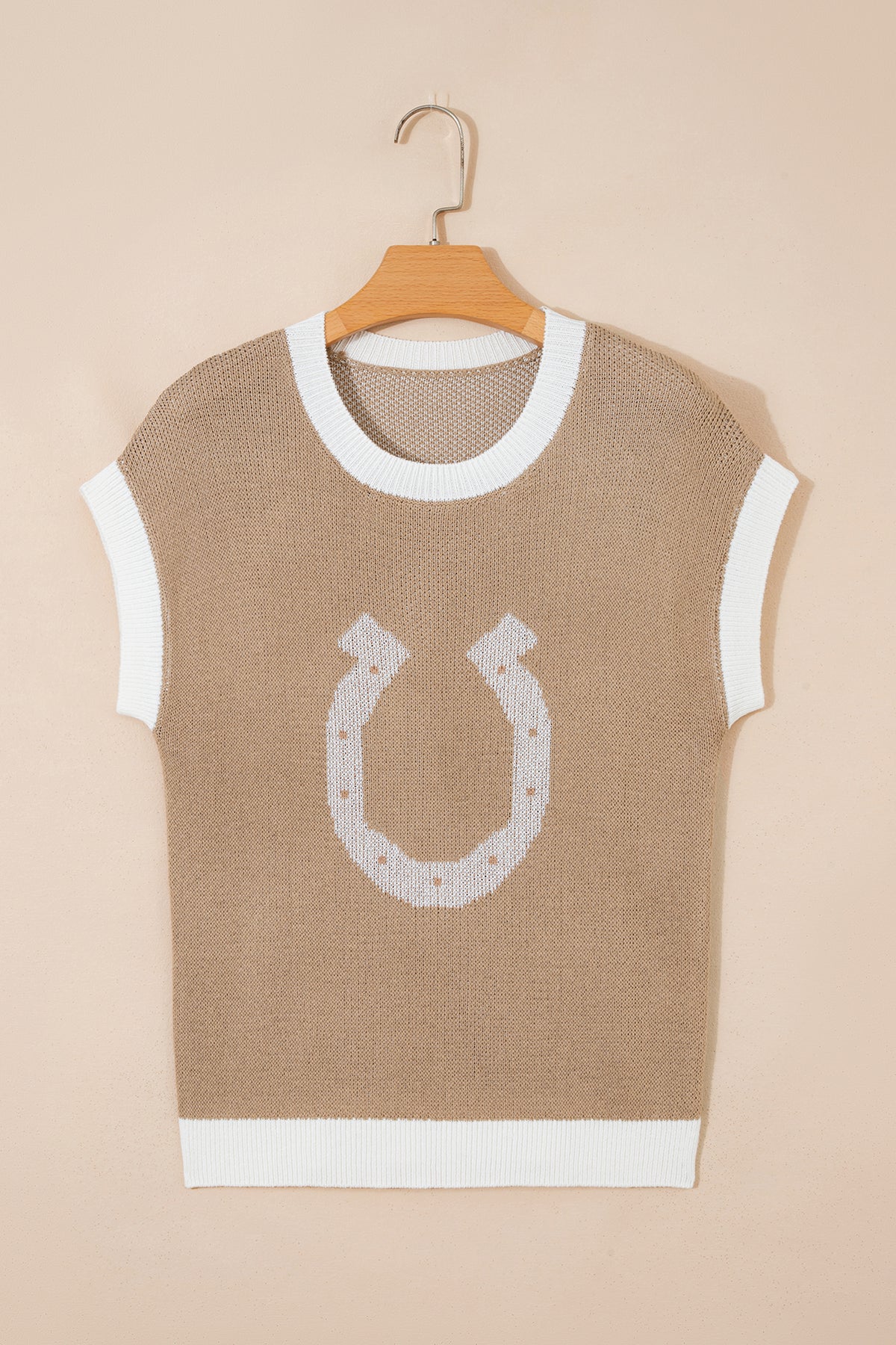 KaleaBoutique Comfortable Horse Shoe Pattern Contrast Trim Short Sleeve Sweater - KaleaBoutique.com