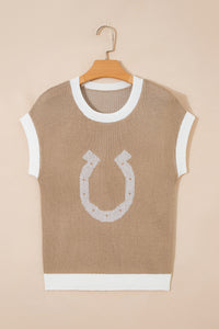 KaleaBoutique Comfortable Horse Shoe Pattern Contrast Trim Short Sleeve Sweater - KaleaBoutique.com