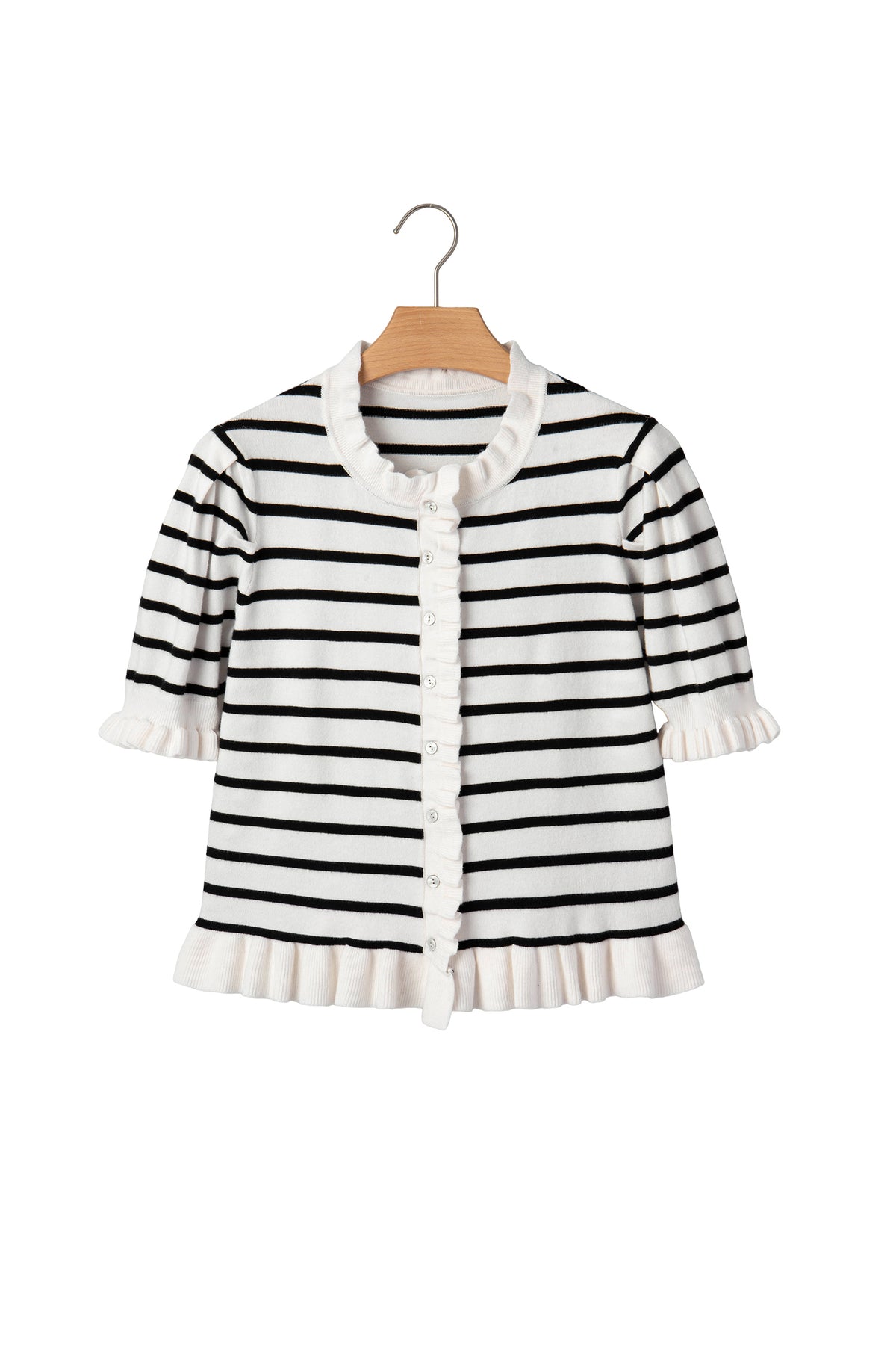 KaleaBoutique Comfortable Ruffle Trim Button Down Knit Short Sleeve Sweater Cardigan - KaleaBoutique.com