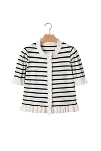 KaleaBoutique Comfortable Ruffle Trim Button Down Knit Short Sleeve Sweater Cardigan - KaleaBoutique.com