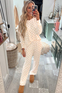 KaleaBoutique Stylish Comfortable Checkered Print Long Sleeve Top and Pants Lounge Set - KaleaBoutique.com