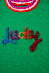 KaleaBoutique Stylish Shiny Lucky Striped Flutter Sleeve Round Neck Sweater - KaleaBoutique.com