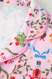 KaleaBoutique Comfortable Nutcracker Doll Christmas Print Ribbon Tie Waist Short 2pcs Pajama Set - KaleaBoutique.com