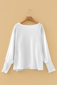 KaleaBoutique Stylish Smocked Cuffs Semi Sheer Long Sleeve Dolman Blouse - KaleaBoutique.com