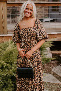 KaleaBoutique Stylish Leopard Print Bubble Sleeve Square Neck Maxi Dress - KaleaBoutique.com