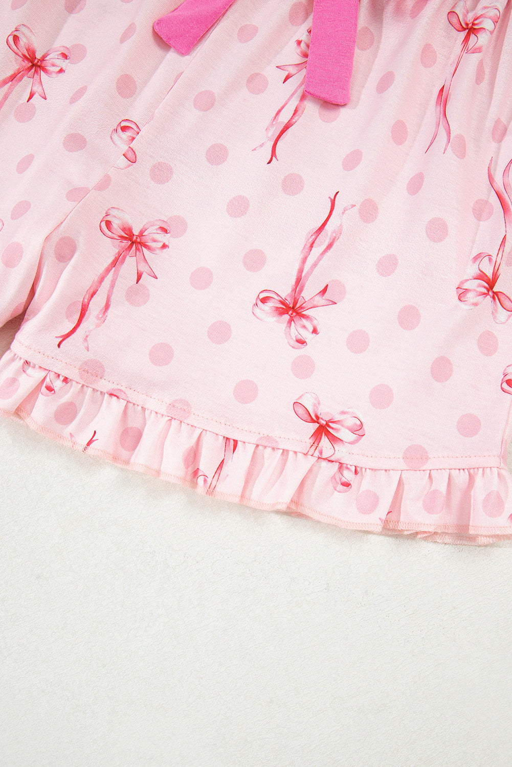 KaleaBoutique Stylish Bow Print Contrast Pipping Short Pajamas Set - KaleaBoutique.com