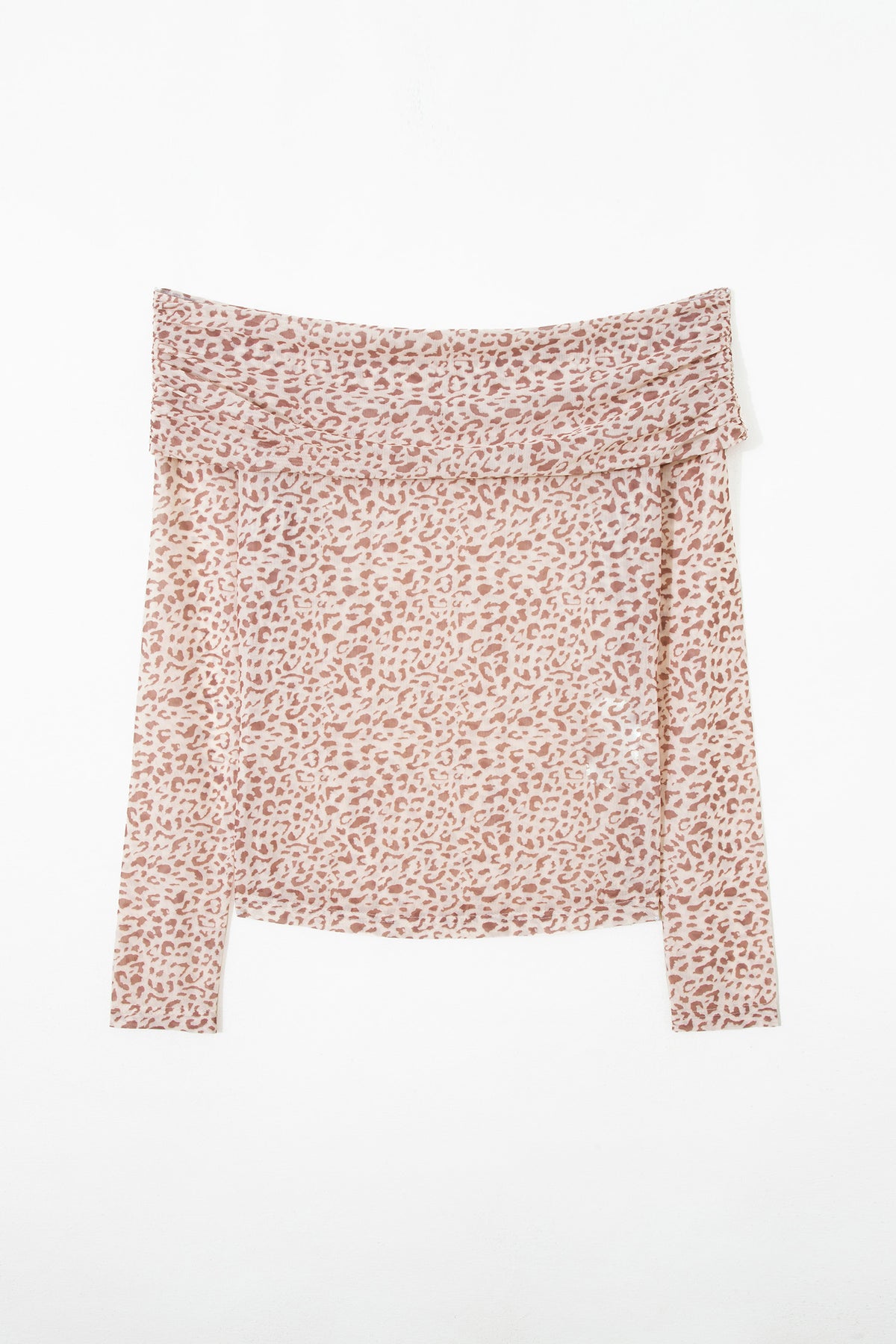 KaleaBoutique Stylish Leopard Print Foldover Off Shoulder Long Sleeve Mesh Top - KaleaBoutique.com
