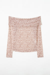 KaleaBoutique Stylish Leopard Print Foldover Off Shoulder Long Sleeve Mesh Top - KaleaBoutique.com