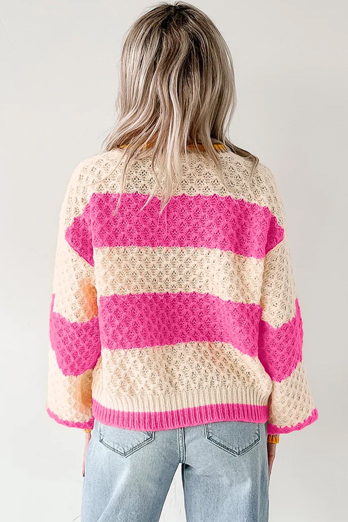 Striped Colorblock Texture Drop Shoulder Sweater - KaleaBoutique.com